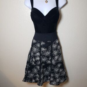 Black Floral Embroidered Flared Skirt